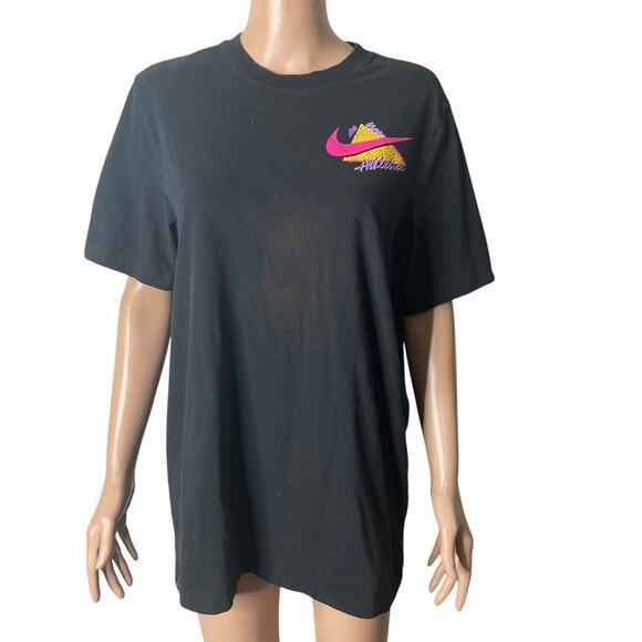 Retro The Nike Tshirt Mens Med Multicolored Spell Out Color Block Logo Stretch - Picture 2 of 12